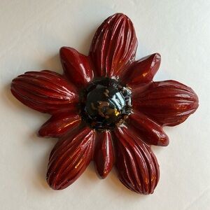 NEW Handmade Ceramic Flower Wall Art in Red & Brown